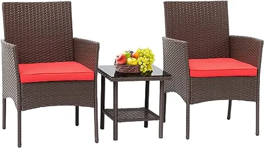 FDW Patio Furniture Sets 3 Pieces Outdoor Wicker Bistro Set Rattan Chair Conversation Sets with Coffee Table for Yard/backyard Lawn Porch Poolside Bal