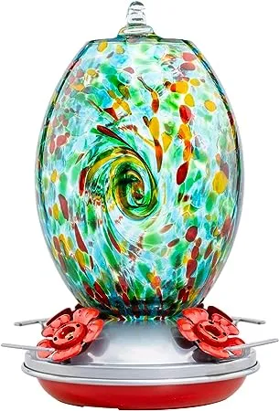 Muse Garden Hand Blown Glass Hummingbird Feeder