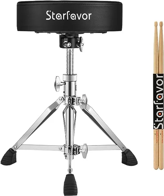 Drum Throne Height Adjustable Padded Seat Drum Stool, with 5A Drumsticks Double 