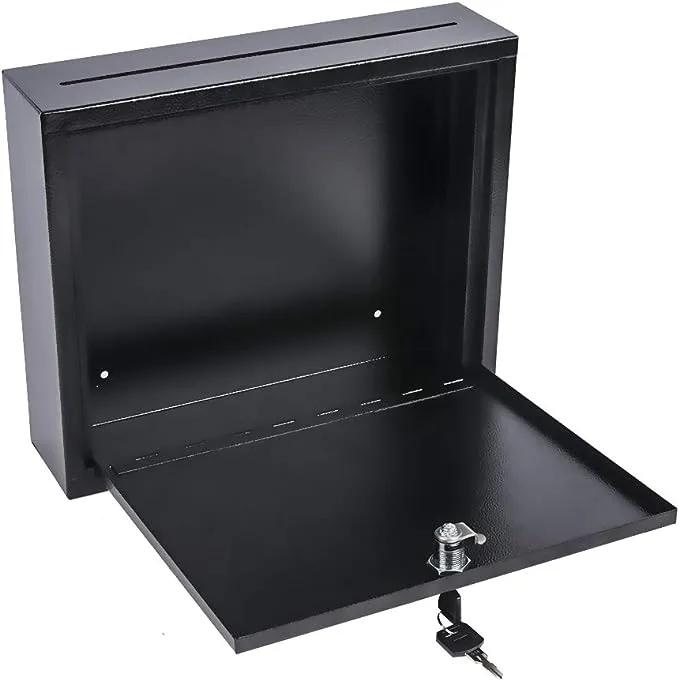 Kyodoled Suggestion Box with Lock Wall Mounted,Mail Box, Key Drop Box Cards, Safe Lock Box,Ballot Box,Donation Box,3W x 10H x 12L Inch Black