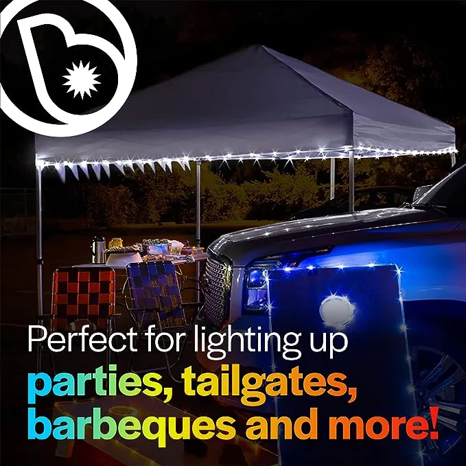 CanopyBrightz LED Canopy Lights, White - Outdoor Canopy Tent Lights for 10'x10' Tents - Instant Pop Up Canopy Lights - Camping Tent Light Accessories - 40ft Light String