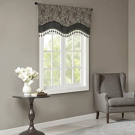 Madison Park Aubrey Jacquard Window Valance, Black