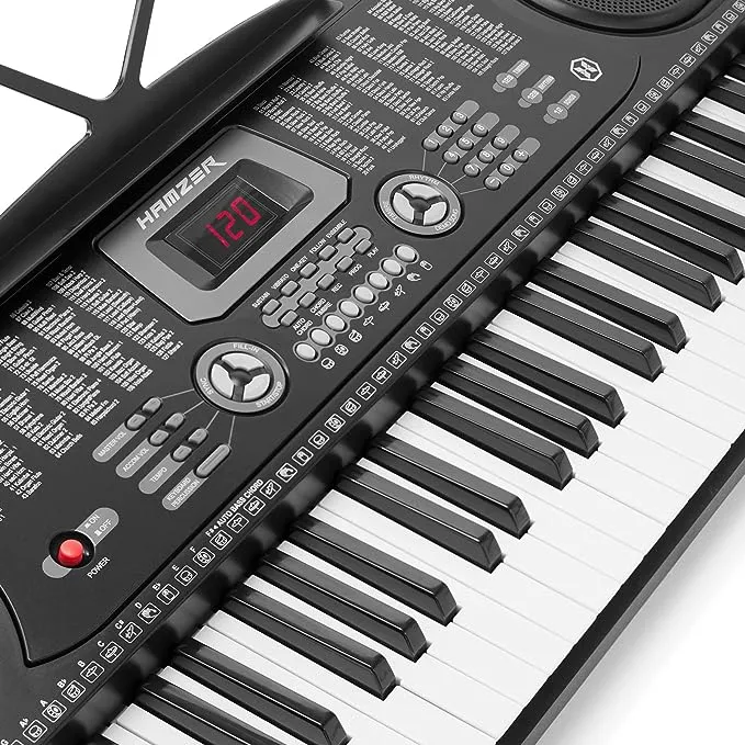 Hamzer 61-Key Portable Electronic Keyboard Piano with Stand, Stool, Headphones, Microphone & Sticker Sheet