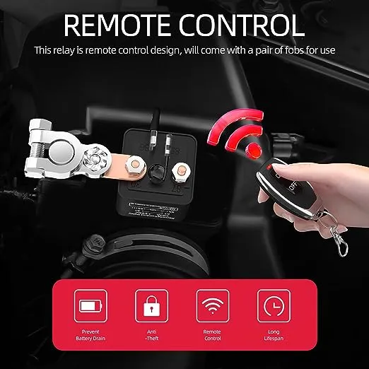 Joinfworld Remote Battery Disconnect Switch 12V 200A Car Kill Switch Anti-Theft Remote Control Switch with Two Wireless Remote Control Relay Fobs for Auto Truck Boat