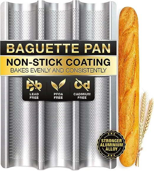 Eparé Baguette Pan for Baking - 2022 Design 15" x 11" Nonstick Perforated Bread Pans for Homemade Bread - Long Italian Bread Pan & French Bread Baker's Tray - Baguette Baking Pan Tool