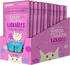 PETITE CUISINE Cuisine Lickables, Smooth Wet Cat Treats, Tuna in Creamy Gravy, 12 Pouches, 2oz Each (49165) 