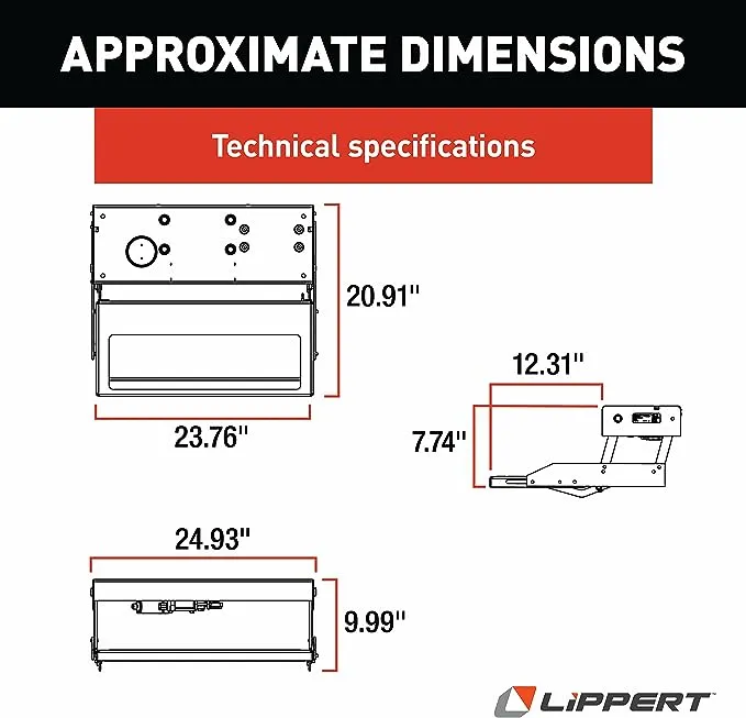 Lippert Components Kwikee 28 Series Electric Step Frame Assembly for RV, Travel Trailers, and Motorhomes, Hidden Light, 8.5" Step Rise, Anti-Slip Surface, Heavy-Gauge Steel Construction - 3747457