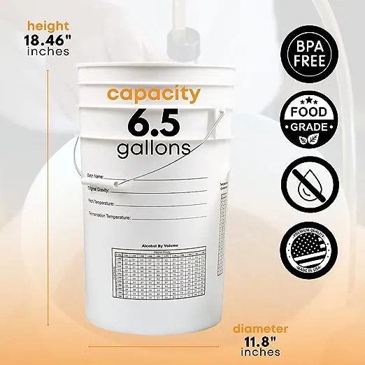 Fasttrack Fermentation Bucket ,Home Brewing Wine Fermenter ,6.5 Gallon Fermen...