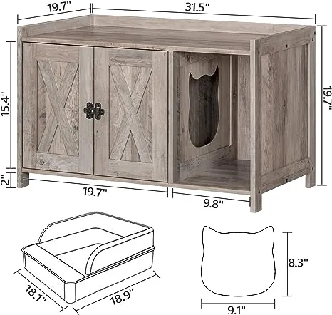 ALLOSWELL Cat Litter Box Furniture, Cat Washroom Storage Bench Fit Most Litter Box, Hidden Cat Litter Cabinet, Modern Cat House as End Table for Living Room, Bedroom, Greige CWHG2501