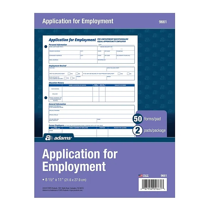 Adams 9661 Application for Employment