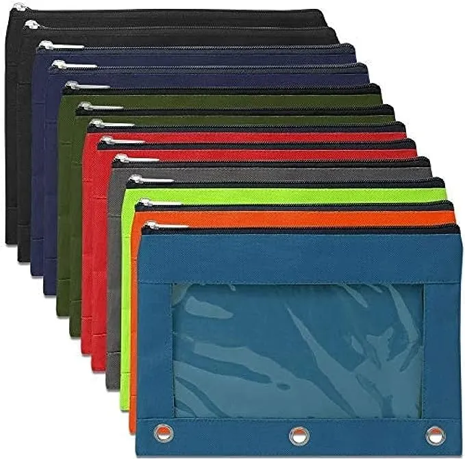 Trail Maker 24 Pack of 3 Ring Pencil Pouch with Clear See Through Window - 24 Bulk Pack Bundle