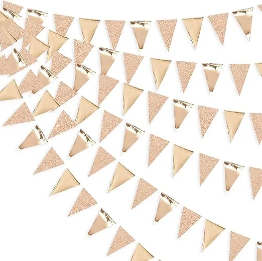 30Ft Champagne Gold Party Decorations Triangle Pennant Banner Gold Hanging Pa...