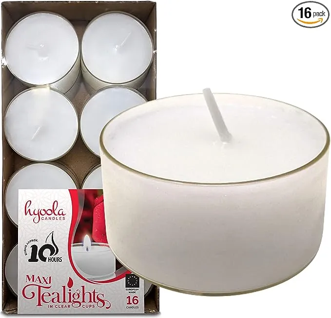 Hyoola Tea Light Candles - 16 Pack - White Jumbo Unscented Tealight Candles - Long Burning - 10 Hours