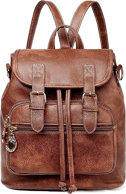 Women Mini Backpack Purse Small Cute Retro Leather brown