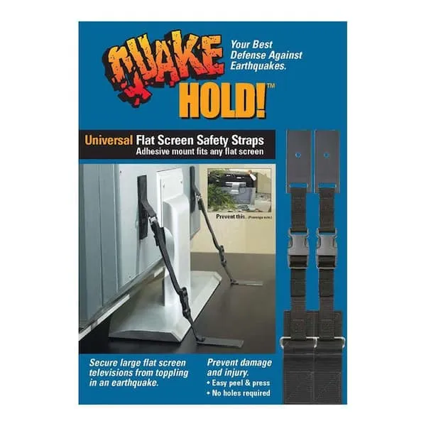 Quake HOLD! Universal Flat Screen Safety Straps 4520 Black Up To 70” TV  150 lbs