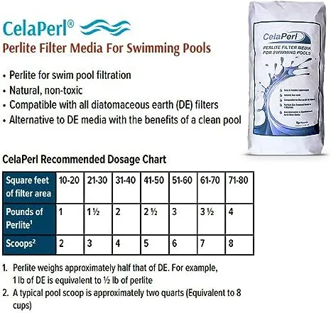 CelaPerl Perlite Filter Aid Diatomaceous Earth Alternative Swimming Pool & Spa Filtration