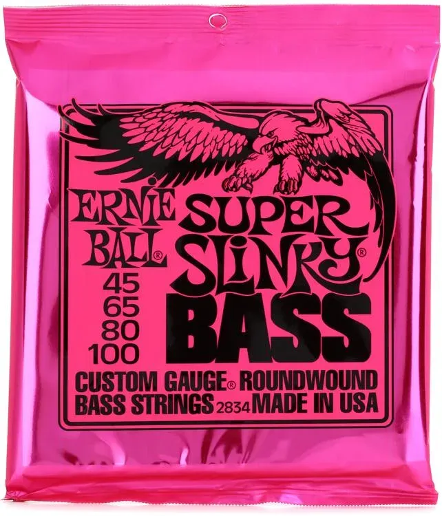 Ernie Ball Super Slinky Nickel Wound Bass Guitar Strings, 45-100 Gauge (P02834)