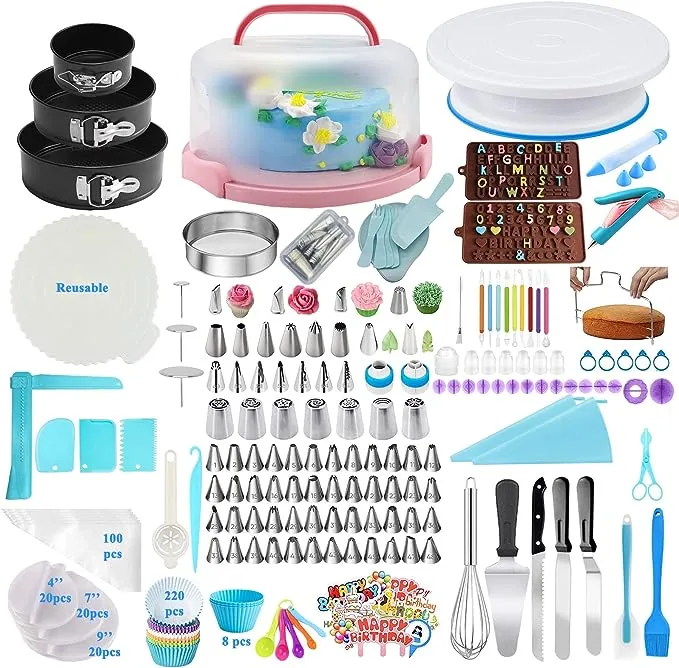 Cake Decorating Kit,599 PCS Cake Decorating Supplies with Cake Carrier,3 Springf