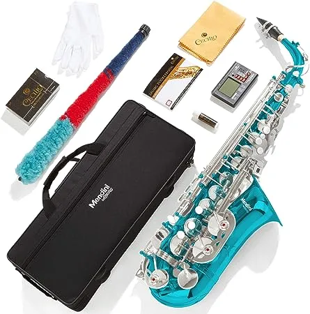 Eb Alto Saxophone - Case, Tuner, Mouthpiece, 10 Reeds, Pocketbook - Sky Blue E Flat Musical Instruments