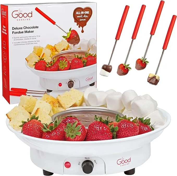 Chocolate Fondue Maker- Deluxe Electric Dessert Fountain Fondu Pot Set with 4 Forks