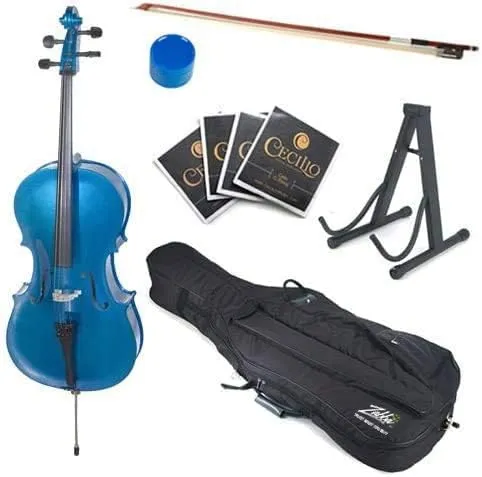 Cecilio Blue Student Cello with Stand, Extra Set Strings, Bow, Rosin, Bridge & Soft Case,Full Size 4/4 CCO