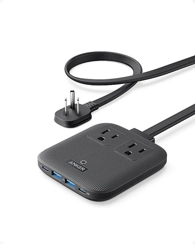 Anker Estación de carga nano (67 W máximo), 6 en 1 USB C regleta de alimentación para iPhone 15/14 y MacBook, con enchufe plano y Cable de