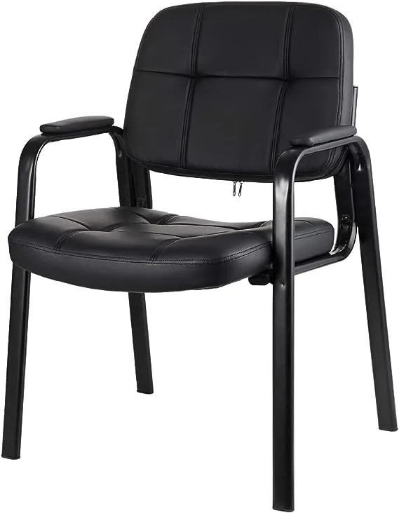 CLATINA Waiting Room Guest Chair with Bonded Leather Padded Arm Rest for Office Reception and Conference Desk Black