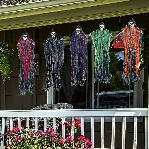 27.6” Halloween Hanging Grim Reapers (5 Pack), Halloween Hanging Ghost Decoration,Halloween Skeleton Flying Ghost for Haunted House Prop Décor, Halloween Outdoor Indoor Decor