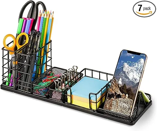 Desk Organizers and Accessories, Office Supplies Desk Organizer with Pen Holder, DIY Desktop Organiezr with Phone Holder, Sticky Note Tray