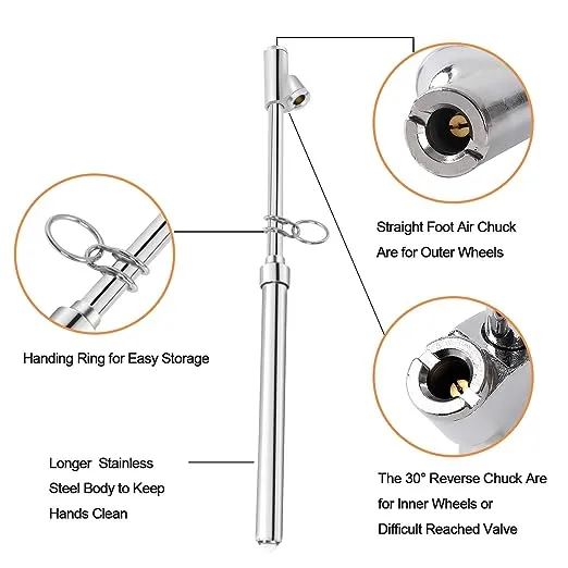 Godeson Dual Head Tire Pressure Gauge,Heavy Duty Tire Pressure Gauge Range 10-150PSI; 1-10Bar,Dual Head Truck Air Pressure Gauge (Pack of 2)