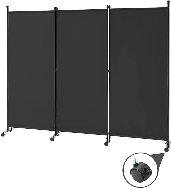 Spurgehom Divisor de habitación con ruedas de 3 paneles, pantallas de privacidad de partición plegable, panel de tela independiente, divisor de pared plegable portátil para oficina, habitación, restaurante, hospital (negro)