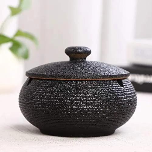 Ceramic Holder Home Ceramic Decor with Lid for Home Office Decoration Anti-Skid Ceramic Taichi Black