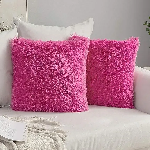 MIULEE Pack of 2 Luxury Faux Fur Throw Pillow Cover Deluxe Winter Decorative Plush Pillow Case Cushion Cover Shell for Sofa Bedroom Car 18 x 18 Inch Hot Pink