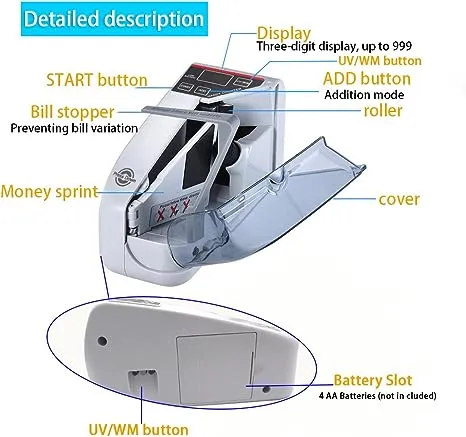 Money Counter Cosdio Portable Money Counter Mini Bill Cash Counting Machine Handy Suitable for Multi Currency Handy Bank