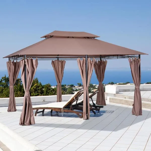 Outsunny 10' x 13' Outdoor Soft Top Gazebo Pergola with Curtains