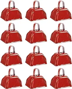 12 Pack Cow Bells Noise Makers With Handle For Sporting Events, Red, 3 X 3 In