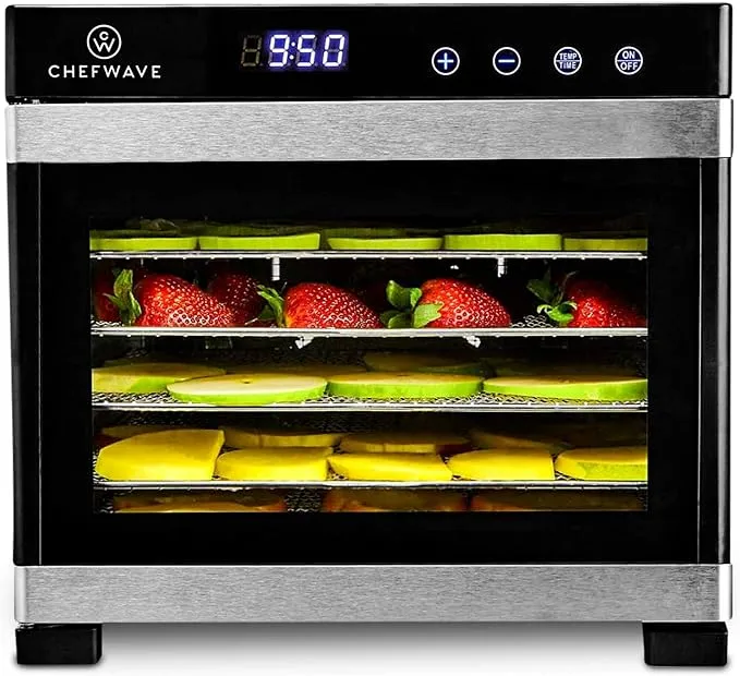 ChefWave 6 Tray Food Dehydrator with Stainless Steel Racks, Temp + Time Control