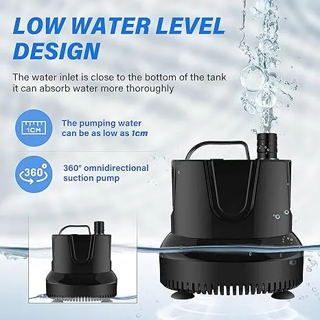 YSSOA 1056GPH Submersible Water Pump (4000L/H, 85W) with Bottom Suction, 13ft High Lift, 3 Nozzles, 5.9-Foot Cord for Flooding House Basement Pool Garden Pond Draining