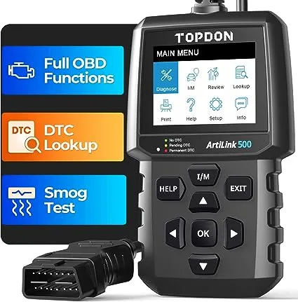 OBD2 Scanner TOPDON AL500 Code Reader, Car Check Engine Light CAN Diagnostic Tool with 10 OBD2 Functions, Turn Off MIL, O2 Sensor Test, Mode 6, EVAP Test, Updateable, DTC Lookup