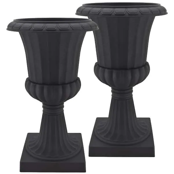 27&#034; Tall Tumbled Black Garden Urn 2-Pack Planter Flower Plant Pot Outdoor Decor