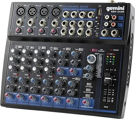 Gemini - GEM-12USB: Compact 12 Channel Bluetooth Mixer - Black