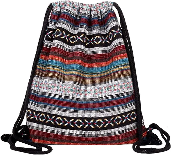 Van Caro Bohemian Drawstring Backpack Light Cinch Bag Gym Sack String Bag (Color 2)