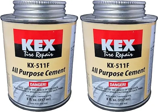 KEX 2 Cold Vulcanizing Rubber Tire and Tube Patch Plug Repair Cement 8oz cans