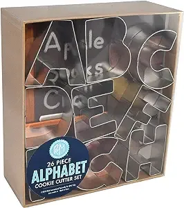 R&M International Alphabet 3" Cookie Cutters, 26-Piece Set in Gift Box