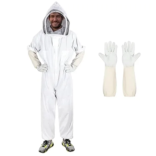 ISIVBPEP Bee Suits for Men Women,Bee Keeper Suite with Beekeeping Gloves,Beekeeping Suit with Veil Hood,Fully Body Sturdy Beekeeper Suite,Suitable