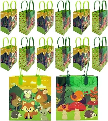 Tiny Mills Woodland Animals Forest Creatures Critters Party Favor Bags Treat Bags with Handles, Candy Bags for Birthday Party Bags Party Supplies,12