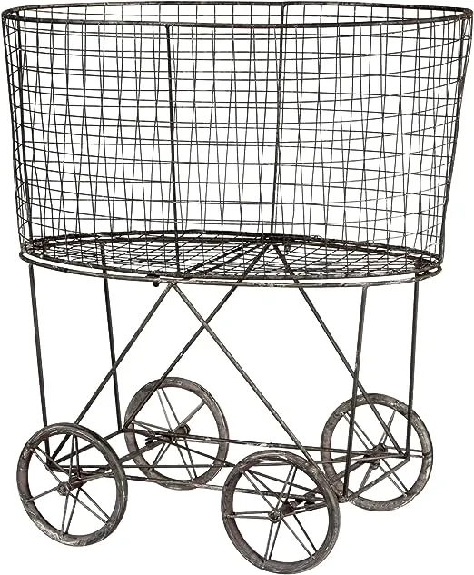 Creative Co-op Vintage Metal Laundry Basket with Wheels 25" x 15" x 26 3/4" (W x D x H)Creative Co-op Vintage Metal Laundry Basket with Wheels…