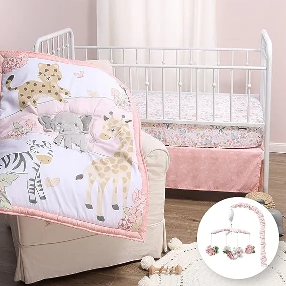 The Peanutshell Wildest Dreams 4 Piece Baby Nursery Crib Bedding Set, Quilt, Crib Sheets, Crib Skirt, and Mobile