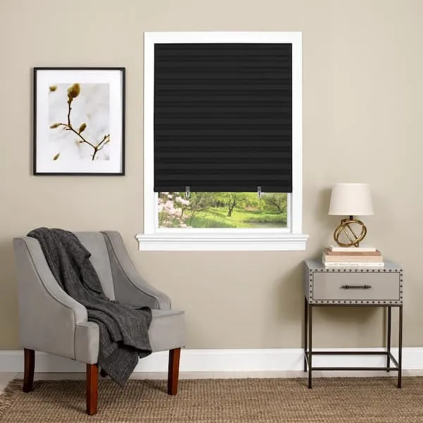 Cordless Room Darkening Temporary Pleated Vinyl Window Shades - 48 Inch Width, 75 Inch Length - Black - 1-2-3 Peel N' Stick - Light Filtering Pull Down Blinds for Windows by Achim Home Décor