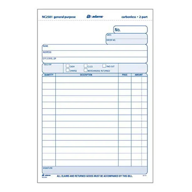 Adams General Purpose Unit Sets, 5.67 x 8.5 Inches, 2-Part, Carbonless, White/Canary, 100 Sets per Pack (NC2581)